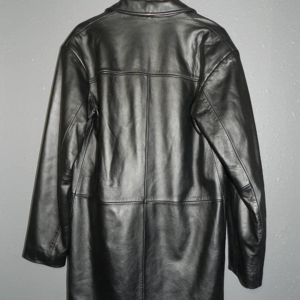 Cabelas Womens Black Genuine Leather Long Button Down Winter Coat Size Medium - Picture 5 of 8